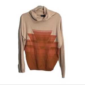 Prana Cozy Cowl Neck Knit Sweater in Dovetail  Aztec Geometric Print M